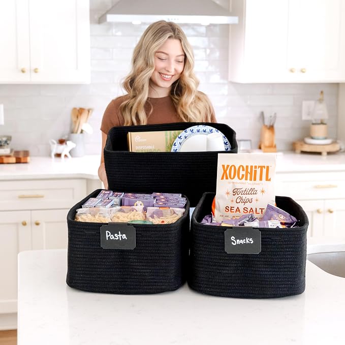NaturalCozy Storage Baskets 16.8”x13”x7.6” Cotton Rope Woven Baskets - Image 4