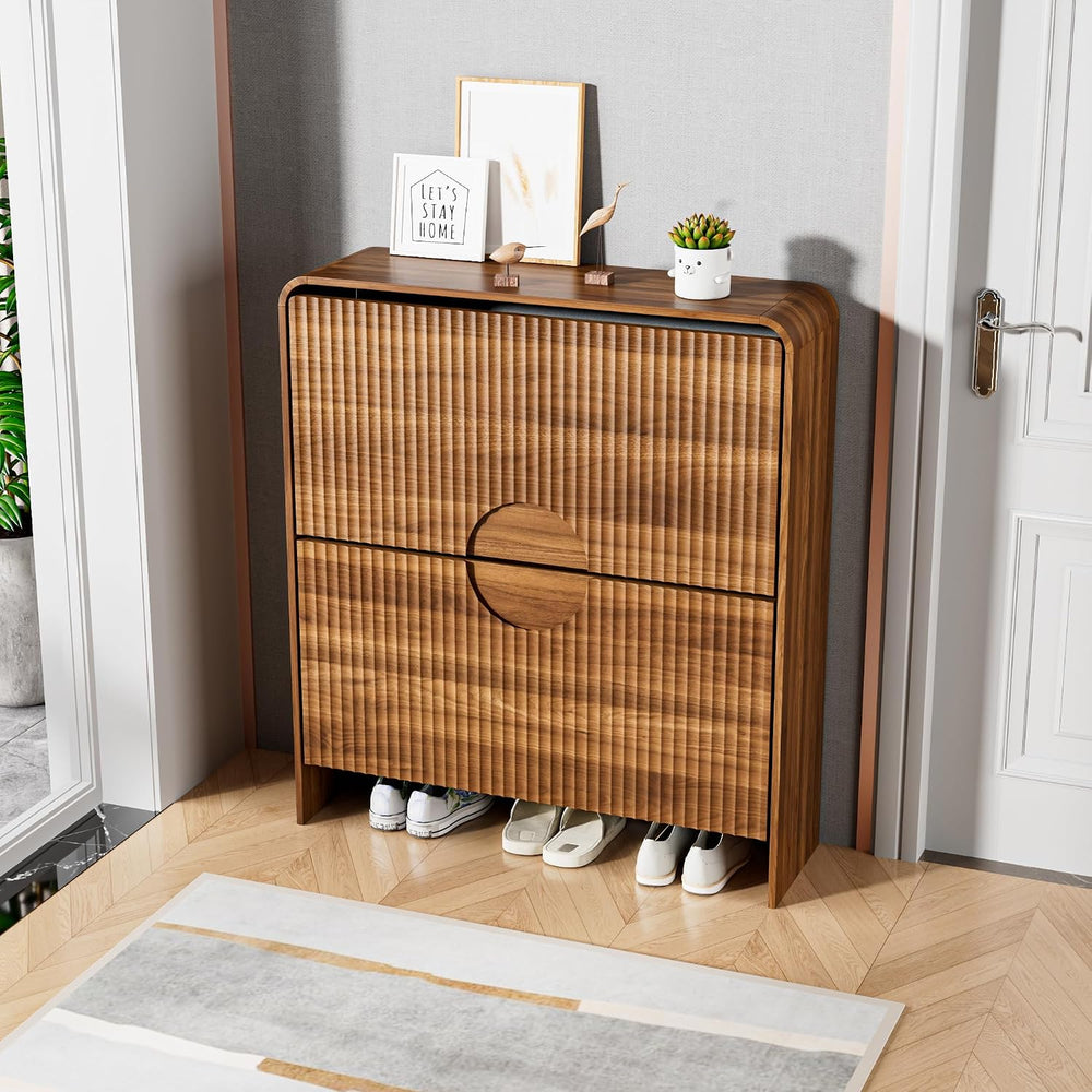 Slim Shoe Storage Cabinet for Entryway, Narrow Shoe Cabinet with 2 Tier Flip ...