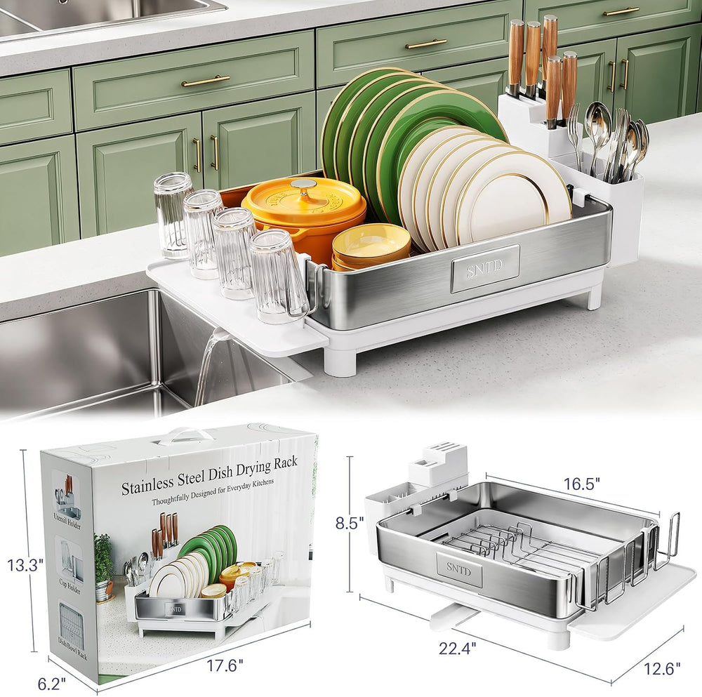 SNTD 304 Stainless Steel Dish Drying Rack for Small Kitchen Counter, White