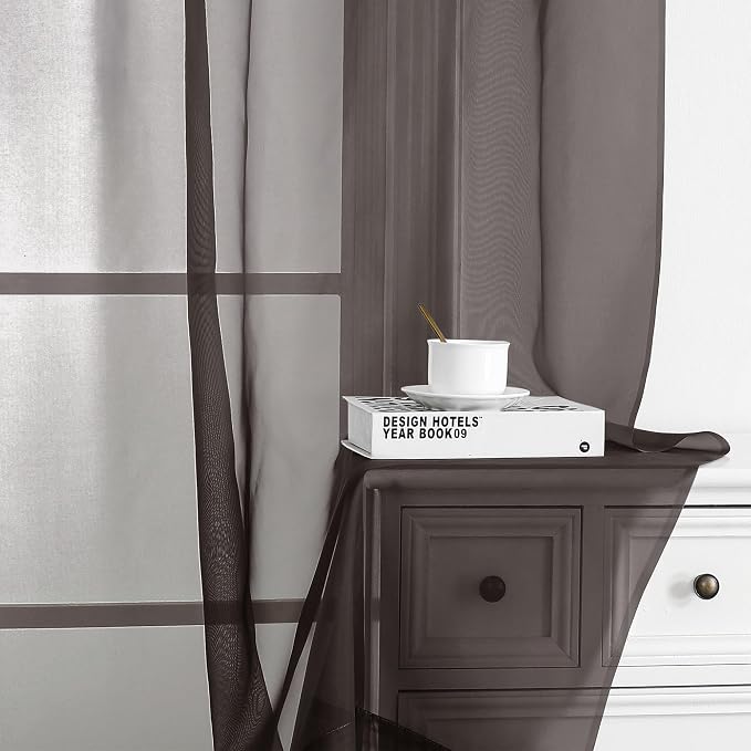 Chyhomenyc Chocolate Brown Sheer Curtains 72 Inch Length 2 Panels, Light - Image 6
