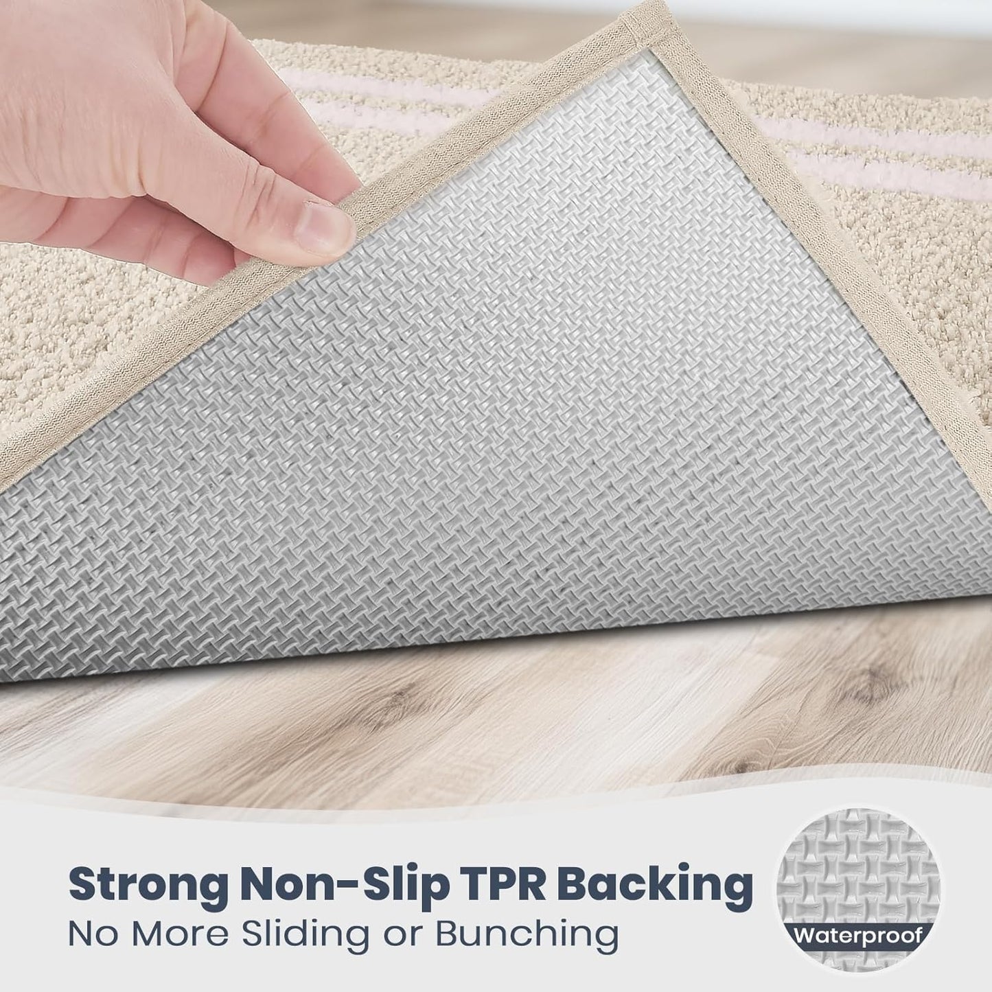 PURRUGS Bathroom Rug Non-Slip Machine Washable 20" x 30", Super Absorbent and Quick Dry Shaggy Microfiber Bath Mat, Extra Soft and Plush Bath Rug for Bathtub, Shower, and Sink, Beige