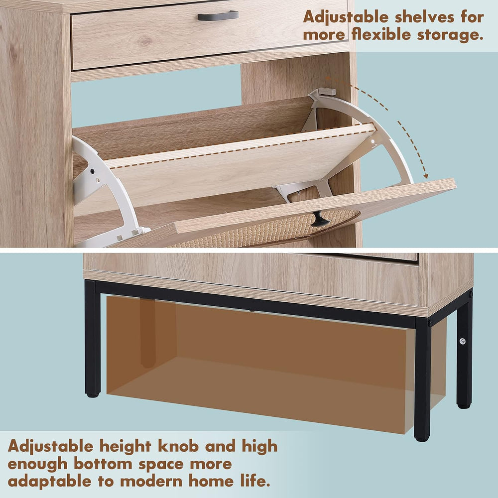 Brafab Shoe Storage Cabinet with 2 Flip Drawers&1 Small Drawer, Slim Entr...