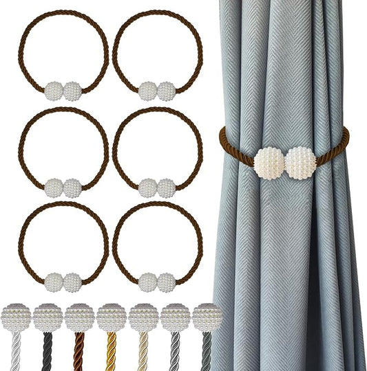Hion Magnetic Curtain Tiebacks Dark Brown 6 Pack, Curtain Tiebacks Buckles by Hion