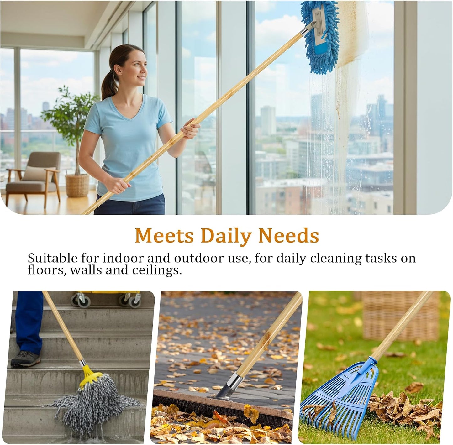 57-inch Wooden Broom Handle with Metal Threaded End, Sturdy Wood Broom Stick Pole for Home and Commercial Floor Cleaning(10 Pack)