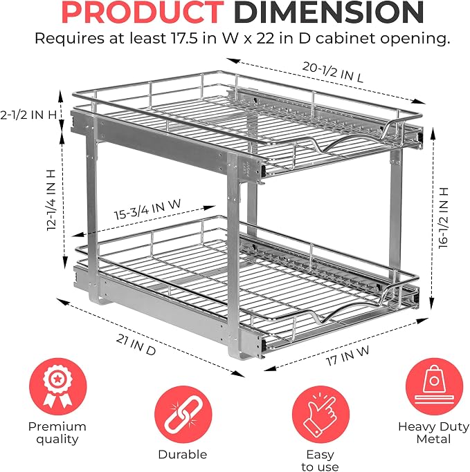 HOLDN’ STORAGE Two Tier Pull Out Cabinet Organizer, Individual Sliding Drawers - Image 2