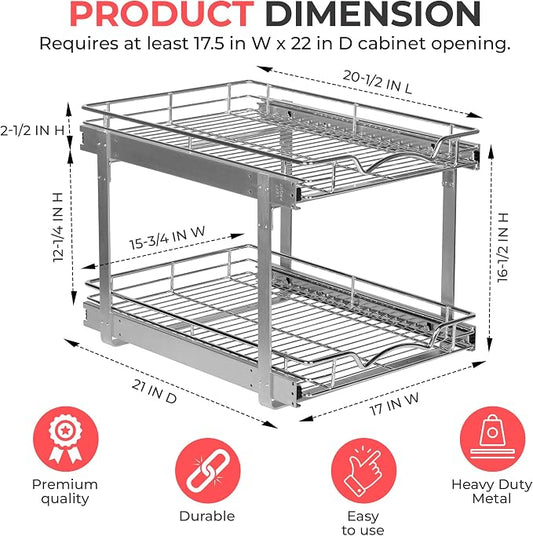 HOLDN’ STORAGE Two Tier Pull Out Cabinet Organizer, Individual Sliding Drawers - Image 2