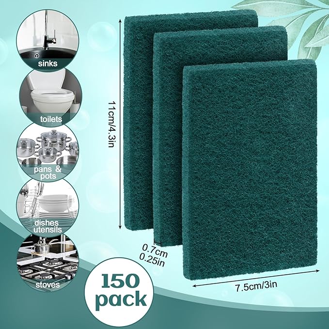 Hoolerry 150 Pcs Heavy Duty Scouring Pads Non Scratch Household Scrub Pads - Image 2