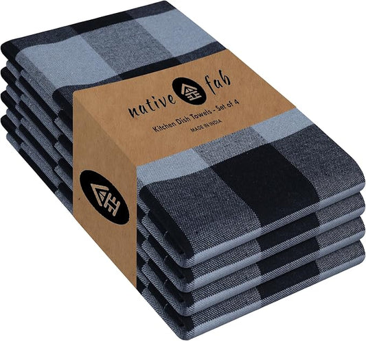 Native Fab Buffalo Check Kitchen Dish Towels, 4 Pack, Washable 16"x26" by NativeFab