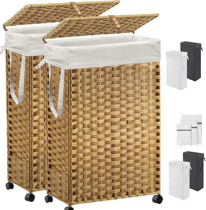 70L Slim Laundry Hamper with Lid & Wheels, 2-Park Rolling Laundry Basket with 4 by Hiagnete
