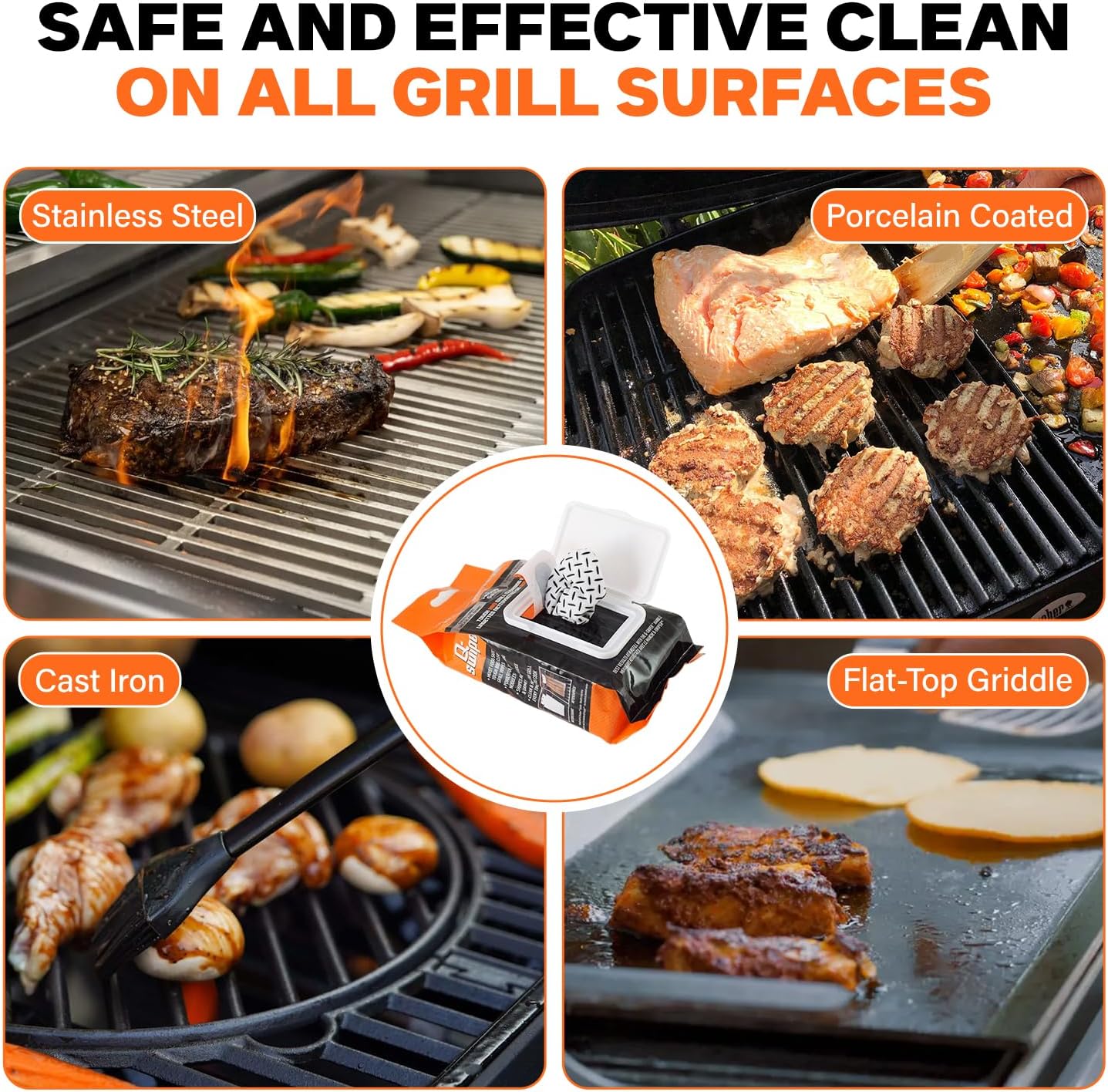Proud Grill Q-Swiper Easy-Clean Moist, Tough BBQ Grill Cleaning Wipes, 80ct | Bristle-Free BBQ Cleaner, Heavy-Duty Thick Degreaser Wipes, Grease & Grime Remover for Outdoor Barbecue Grills, Disposable