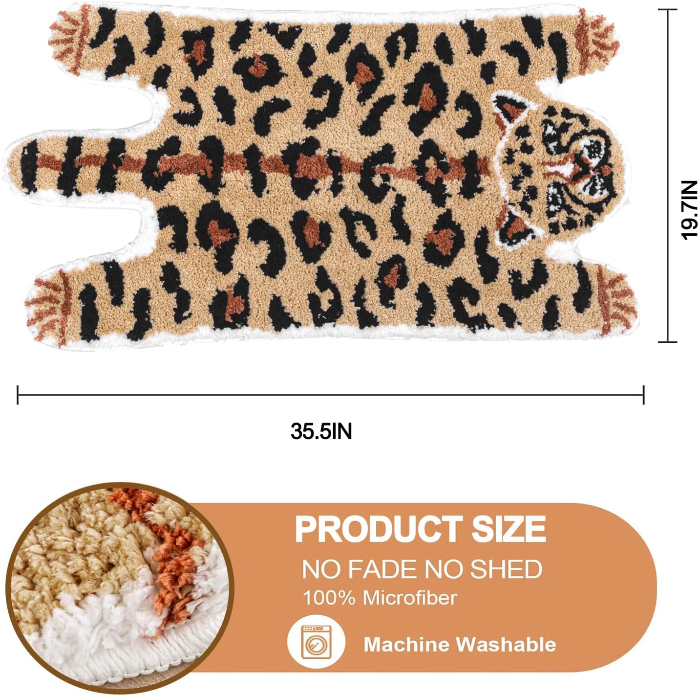 Seek4comfortable Leopard Bath Mat for Bathroom, Soft Animal Print Bathroom Rugs, Non-Slip Cheetah Rug for Shower and Tub, Water Absorbent Funky Bathmat Decor