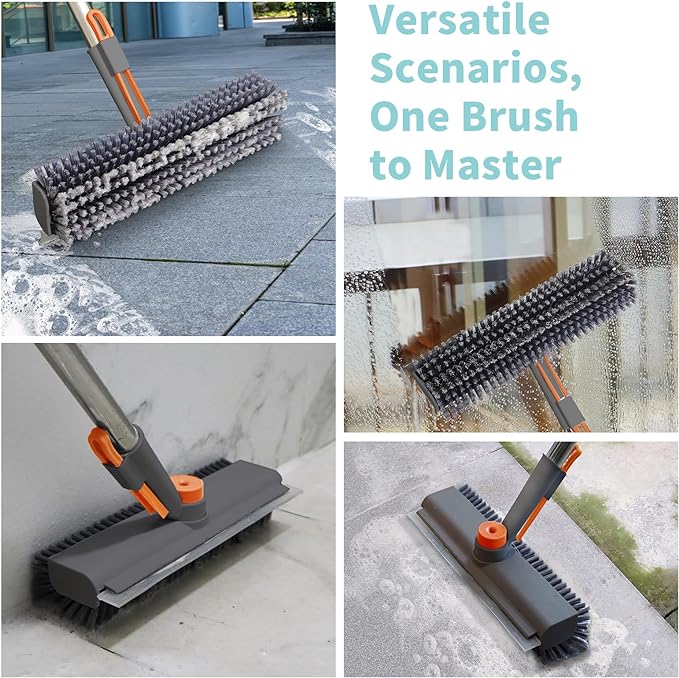 Floor Scrub Brush with Long Handle, 3 in 1 Scrape and Heavy-Duty Stiff Bristle - Image 4
