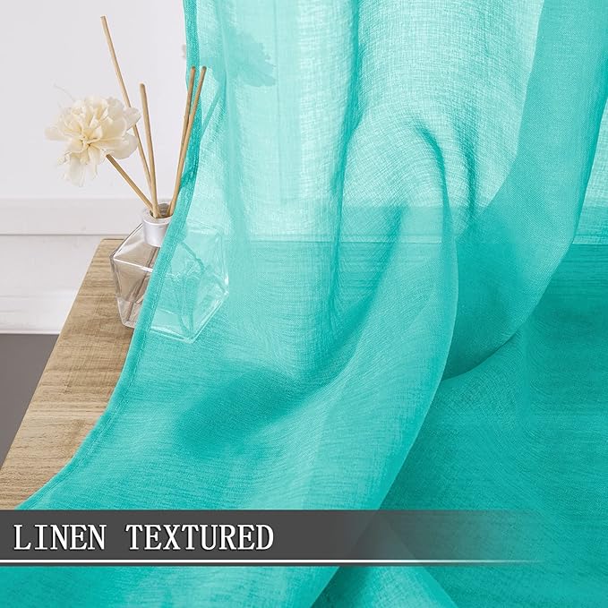 Tollpiz Short Sheer Curtains Linen Textured Bedroom Curtain Sheers Light - Image 2