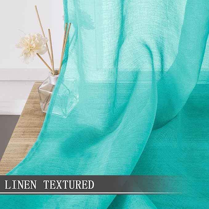 Tollpiz Sheer Tier Curtain Linen Textured Half Kitchen Curtains Sheer Light - Image 2