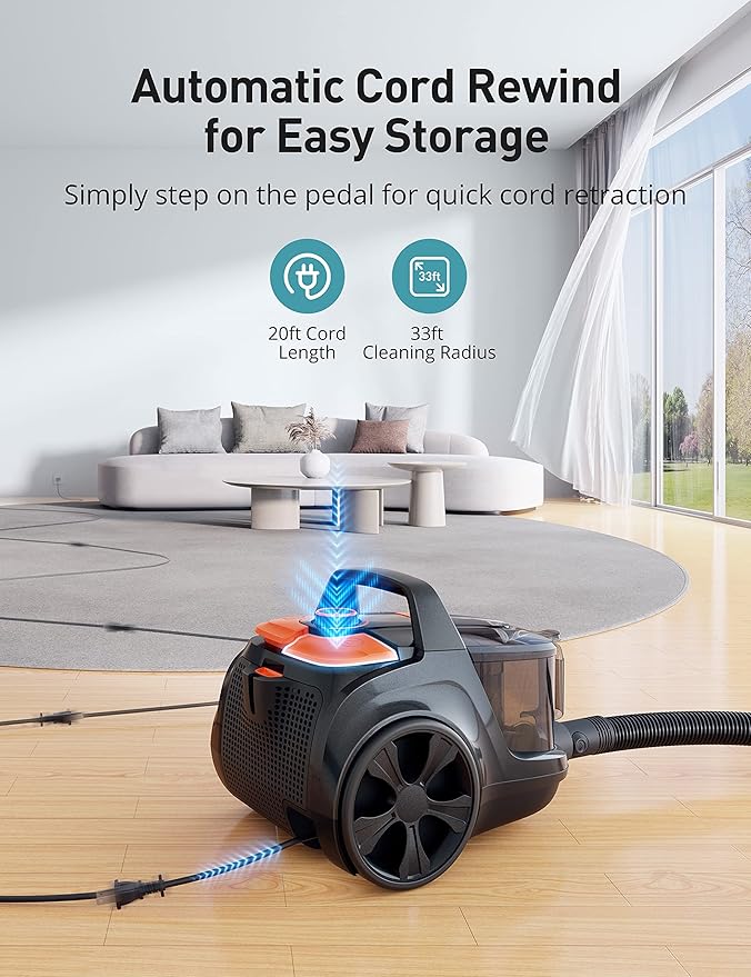 Aspiron Canister Vacuum, Upgraded 1600W Bagless Canister Vacuum Cleaner - Image 5