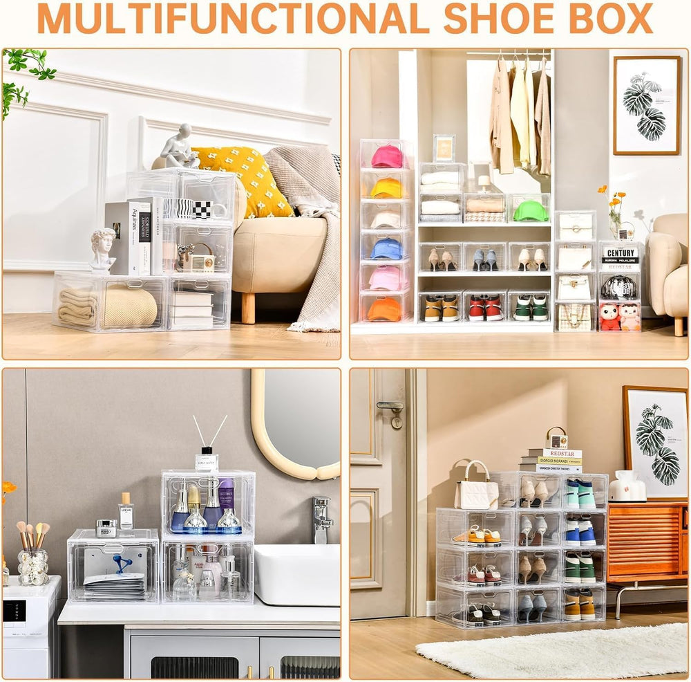 INSTY 12 Pack Large Shoe Storage Box, Clear Shoe Storage Organizer with Magne...