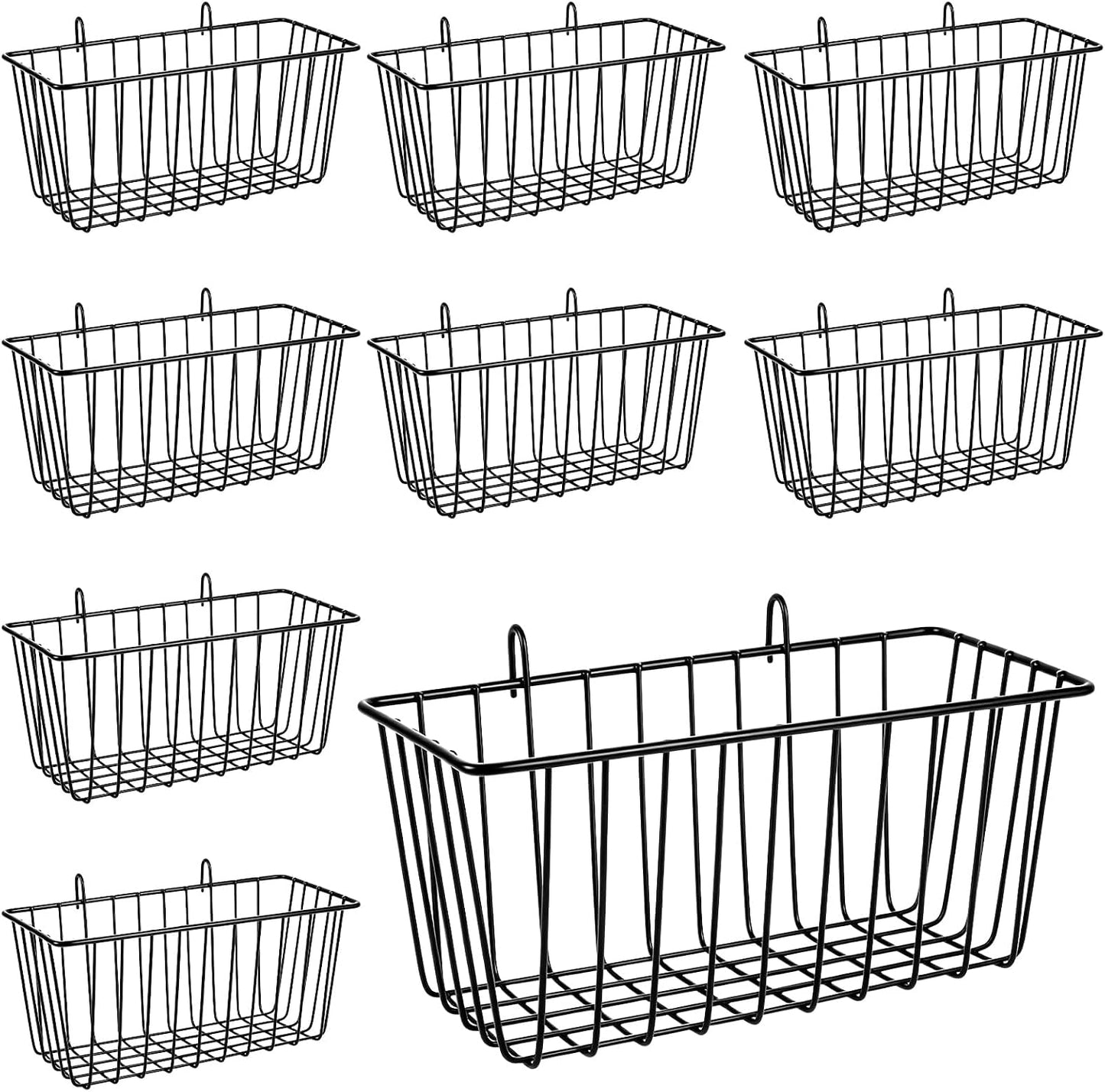 10 PCS Wire Baskets Wall Grid Panel Hanging Wire Basket Hanging Wall Baskets No Drilling Wall Hanging Baskets Grid Wall Storage Basket for Kitchen Bathroom Home Decor Supplies Large