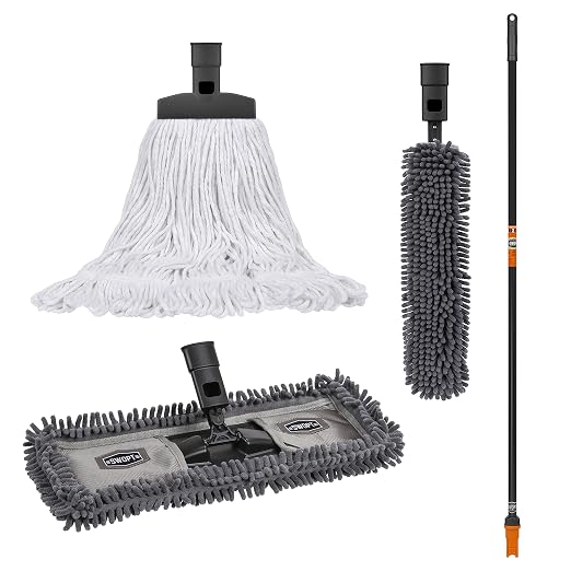SWOPT 18” Microfiber Dust Mop, Microfiber Flexible Duster, Cotton Mop + 60" by SWOPTCleaning
