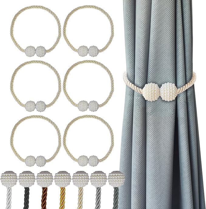 Hion Magnetic Curtain Tiebacks Beige 6 Pack, Curtain Tiebacks Buckles Holdbacks by Hion