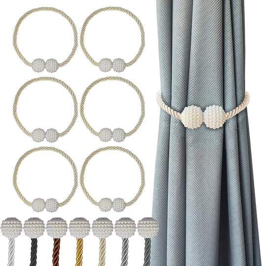 Hion Magnetic Curtain Tiebacks Beige 6 Pack, Curtain Tiebacks Buckles Holdbacks by Hion