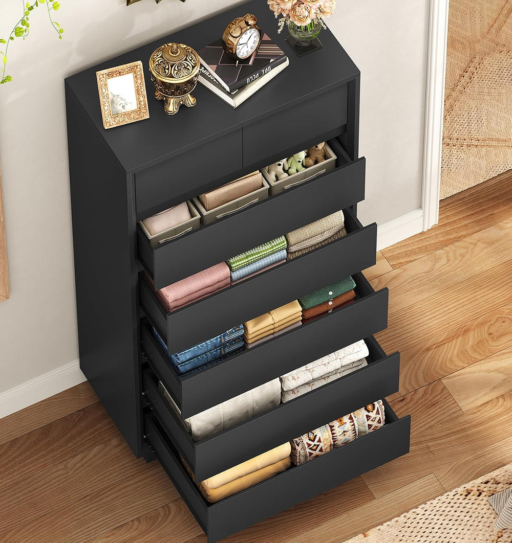 TEENFON 51.6" Tall Dresser for Bedroom, Black Dresser, 7 Drawer Dresser