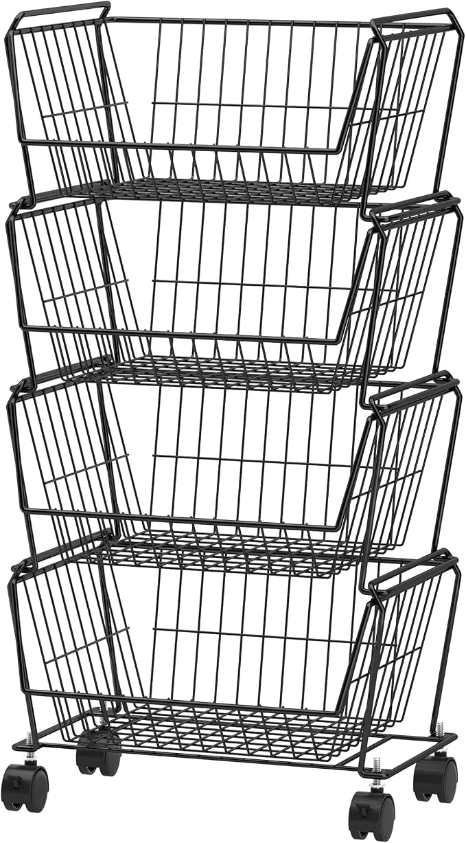 PUSDON 4-Tier Stackable Metal Storage Baskets, Anti-Rust Fruit Vegetable Rack by PUSDON