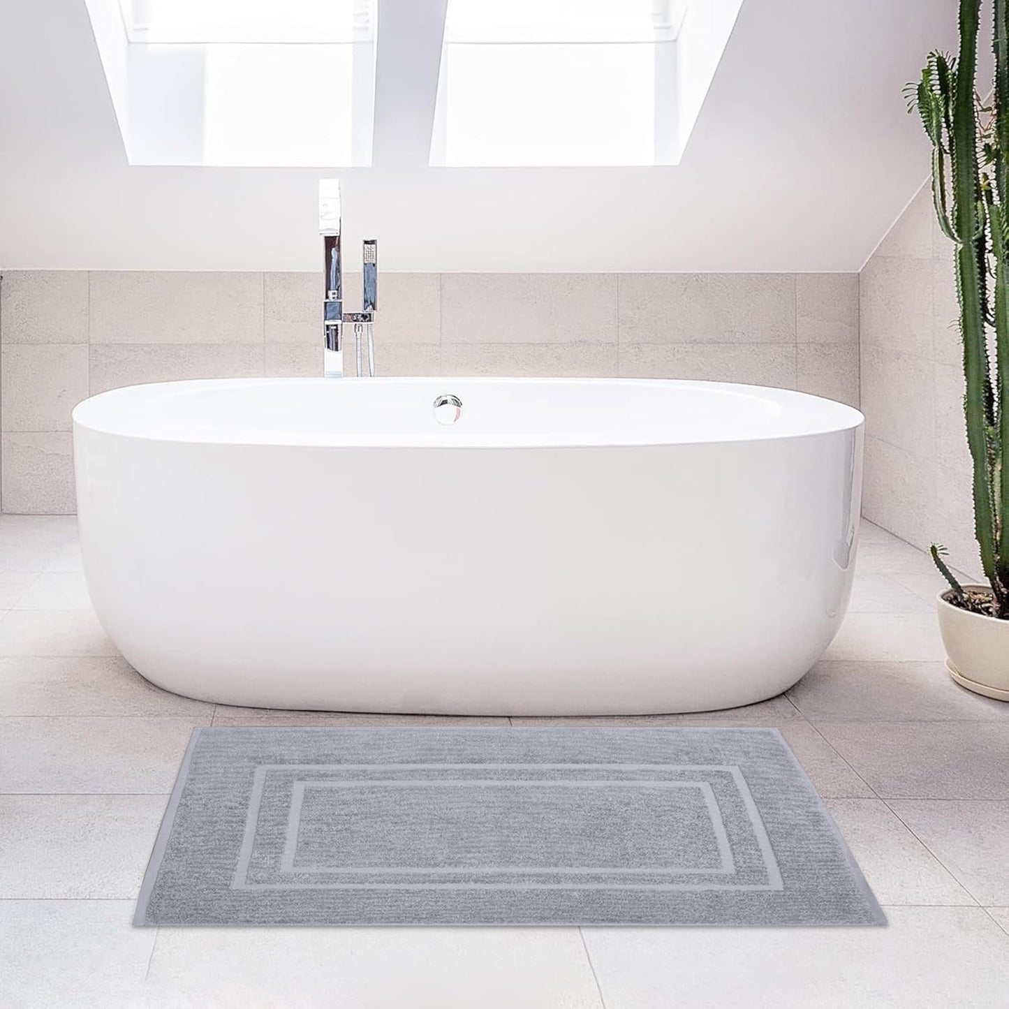 Feather & Stitch 2 Piece Towel Like Bath Mats (30x21 Inch) 100% Cotton Terry Bath Mats, Bathroom Shower Floor Mats [NOT A Bathroom Rug], Soft Absorbent Washable Mats - Grey