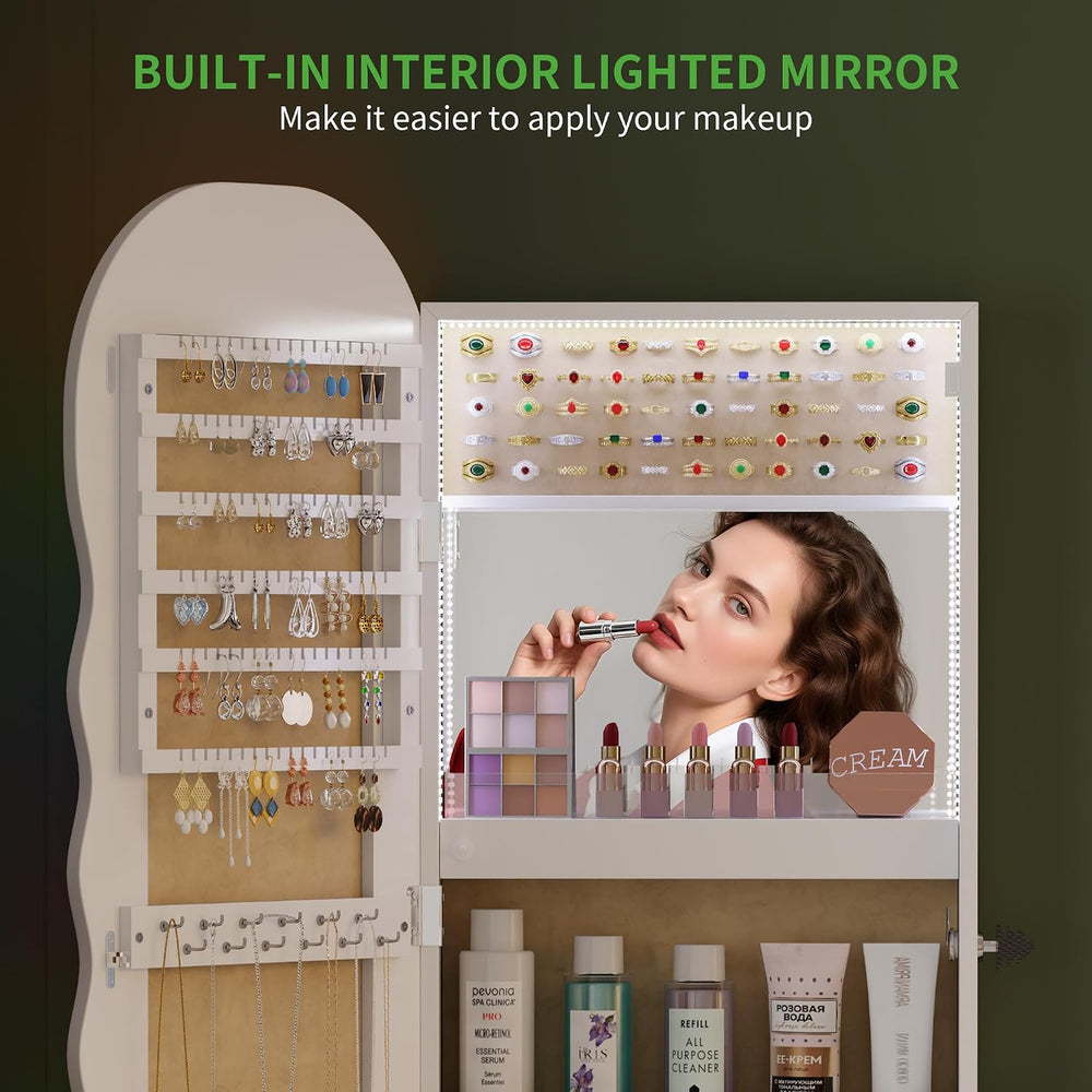 HNEBC LED Mirror Jewelry Cabinet with RGB Lights,42.5" Wall Mounted Jewe...