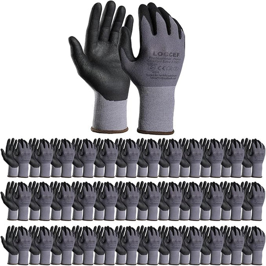LOCCEF Safety Work Gloves MicroFoam Nitrile Coated-12 Pairs, Seamless Knit by LOCCEF