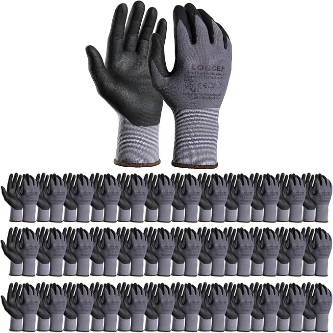 LOCCEF Safety Work Gloves MicroFoam Nitrile Coated-12 Pairs, Seamless Knit by LOCCEF