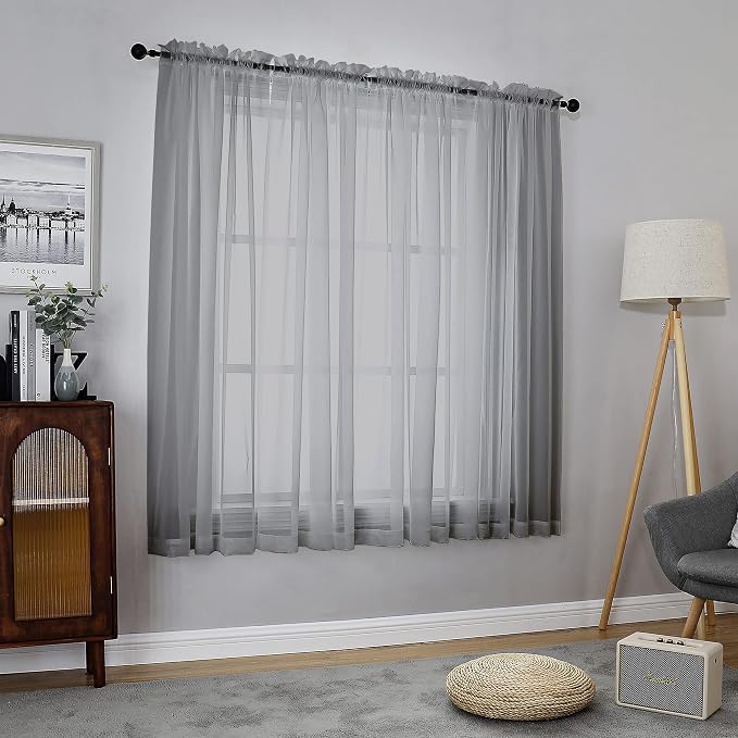 Chyhomenyc Sheer Window Curtains 63 inch Length 2 PCS- Rod Pocket Living Room - Image 2