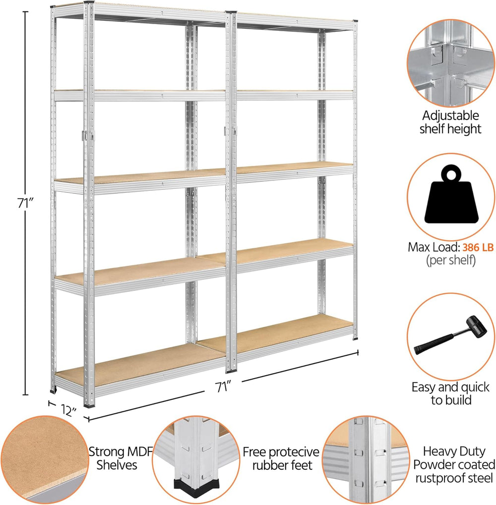 Yaheetech 5-Tier Heavy Duty Storage Shelves 35.5" W x 12" D x 71&qu...