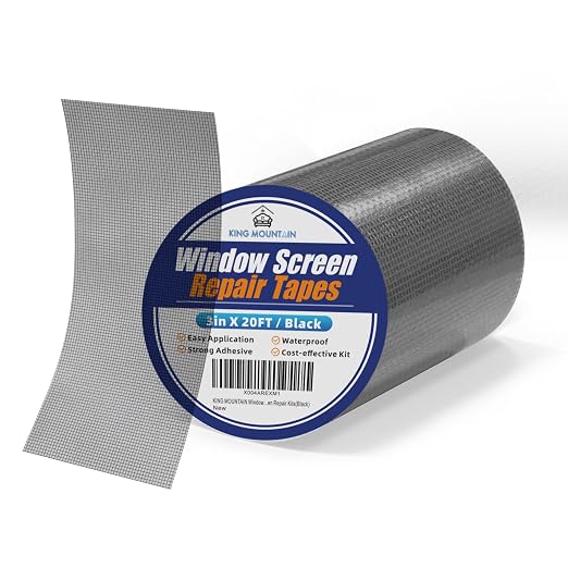 KING MOUNTAIN Black Window Screen Repair Tape, 3inX20FT Heavy Duty Screen by ForABetterHomeLife
