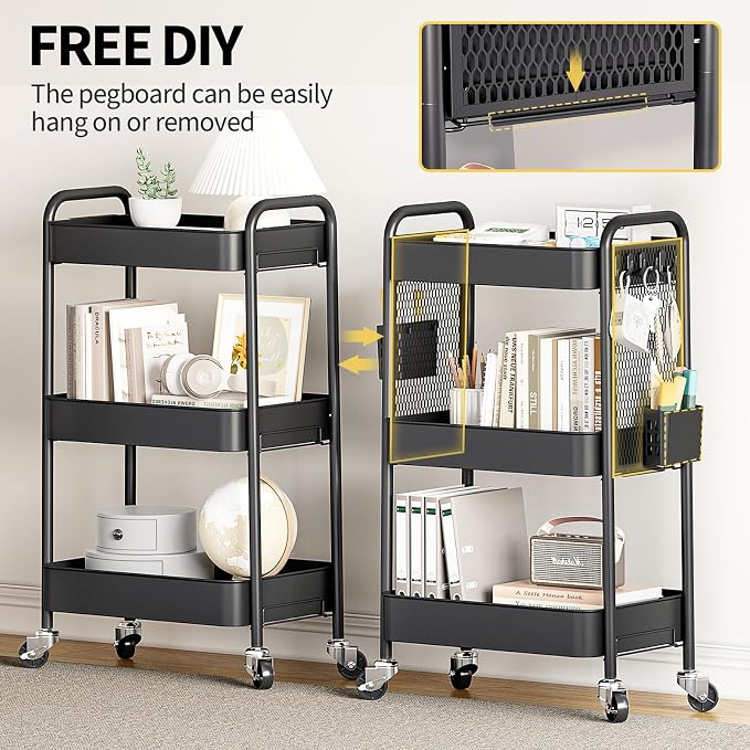 TOOLF 3 Tier Rolling Cart Storage Organizer, Metal Rolling Utility Car - Image 3