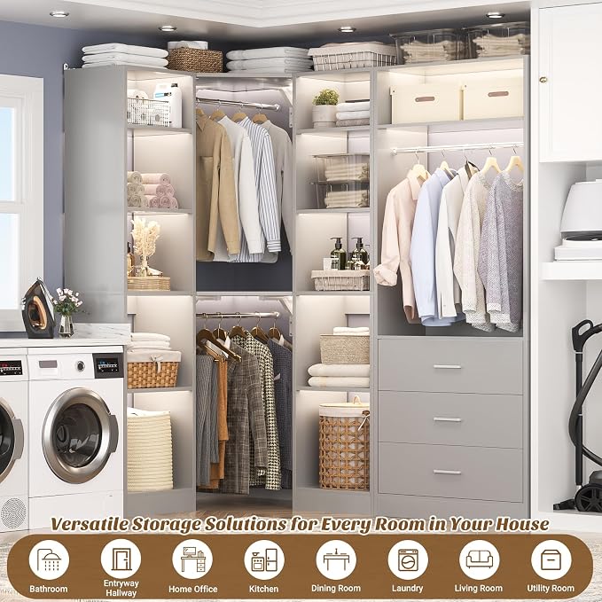 Corner Closet System with 3 Drawers, Corner Closet Organizer System with 13 - Image 5