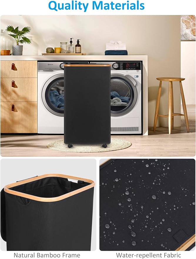 efluky Laundry Basket with Wheels, Tall Rolling Laundry Hamper with Lid and - Image 7