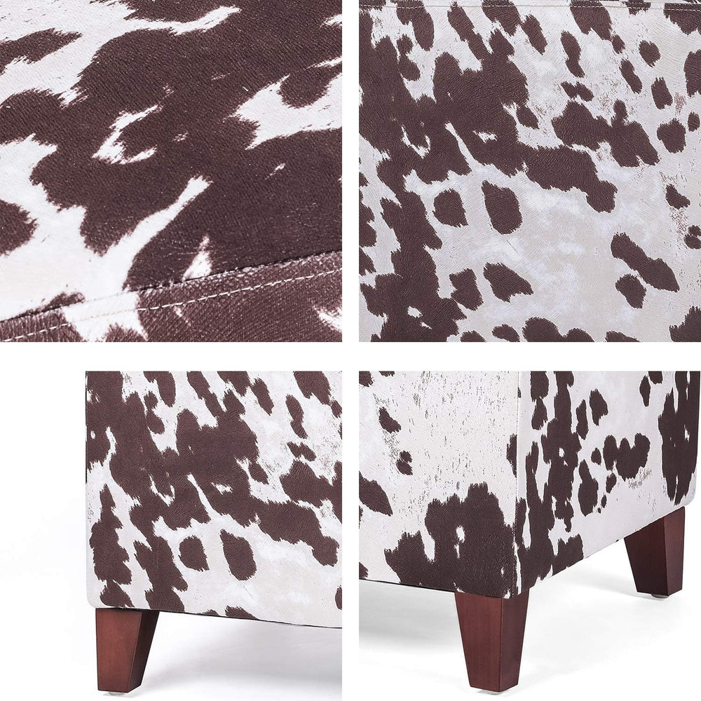 Asense Footrest Ottoman Linen Fabric Upholstered Square Footstool with Wooden...