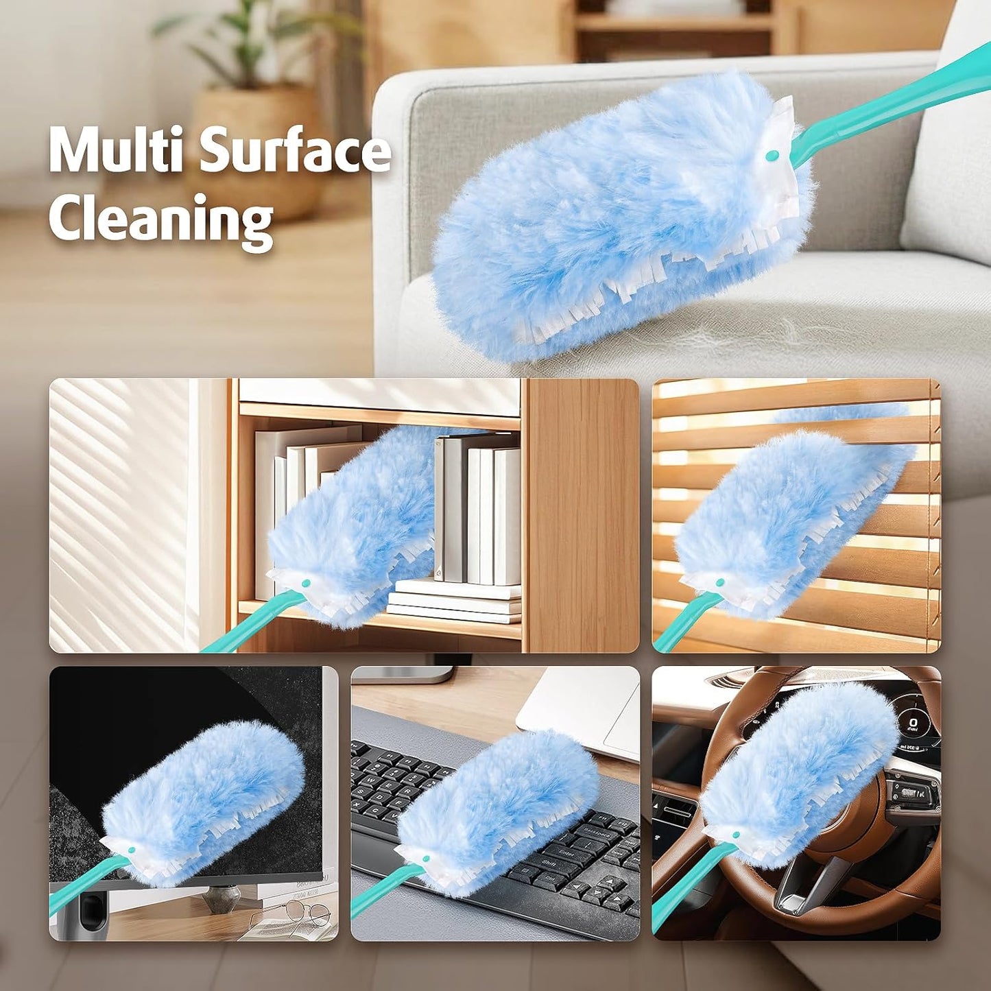 Duster Refill for Swiffer Duster, 30 Count Heavy Duty 2 Side 360° Duster Refills with 1 Handle, 4X Microfibers, Disposable Multi Surface Dusters for Cleaning