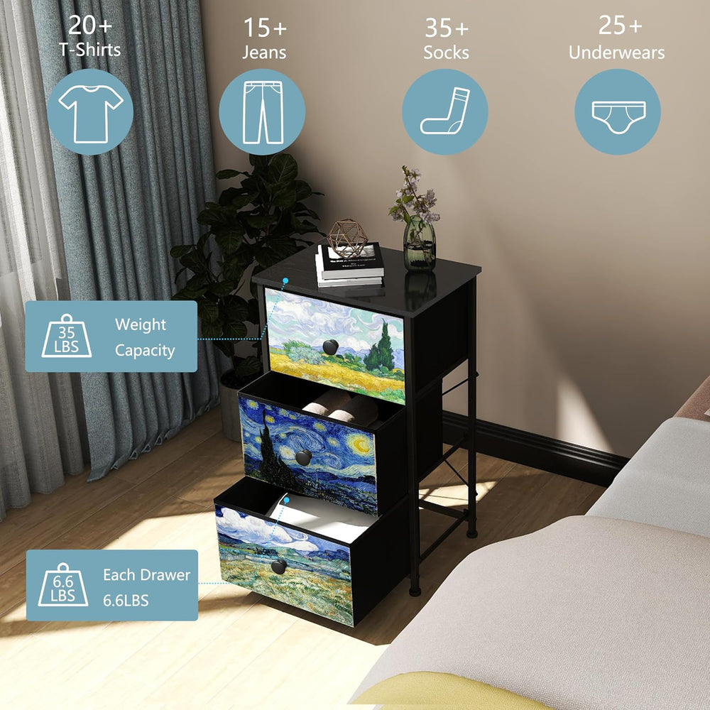 Dresser with 3 Drawers Van Gogh Drawer Dresser for Bedroom Narrow Nightstand ...