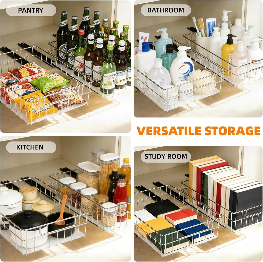 Pull Out Cabinet Organizer, 1 Pack Stainless Steel Pull Out Drawers for Cabin...