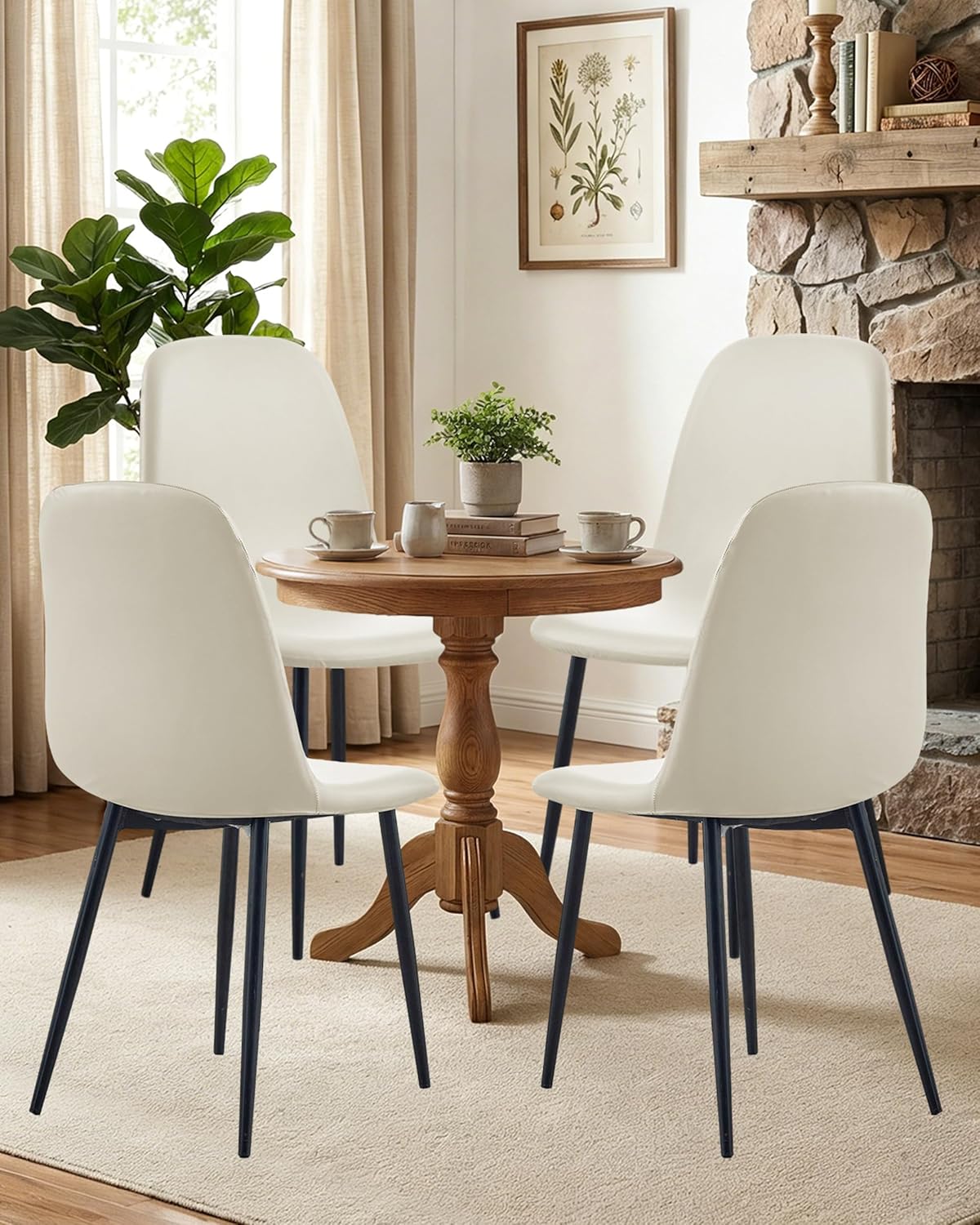 FUANGUI Waterproof PU Leather Mid Century Modern Dining Chair Cover Set of 4, Stretch Covers for Shell Dining Chairs, Lounge Armless Chairs Slipcover for Kitchen Living Room Side Chairs -Off-White