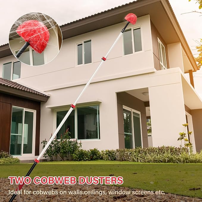 5-12 FT Extension Pole with 2 Outdoor Cobweb Brushes, 20 FT High Reach Ceiling - Image 2