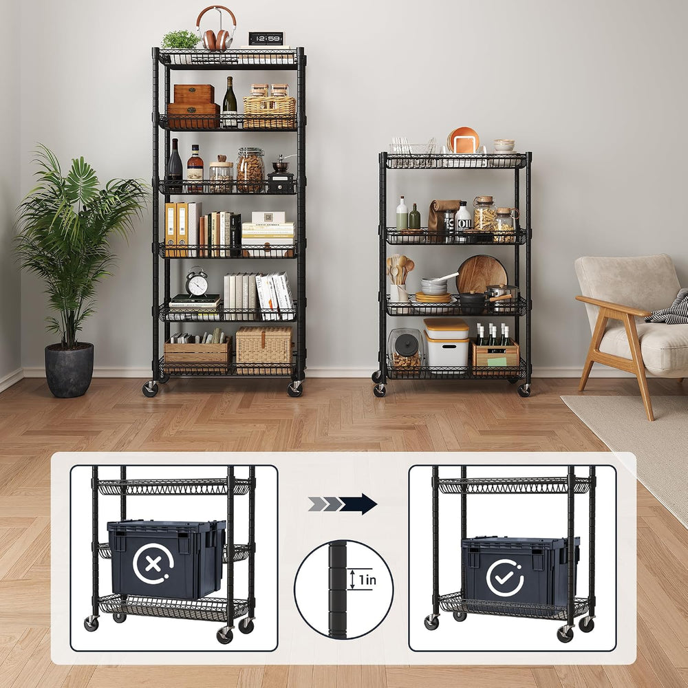 4-Tier Rolling Storage Shelves with Wire Baskets,30x13.5x44.5in