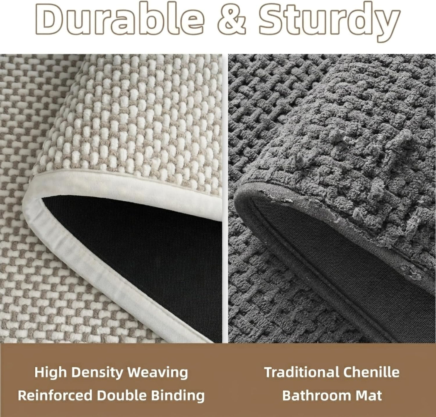 PADOOR-Bath Mat-Super Absorbent Chenille Bathroom Mats-Rubber Backed Bath Mats for Bathroom Non Slip, Easy Clean Bathroom Rugs Front of Bathtub,Shower Room,Sink-17×28, Beige&Cream