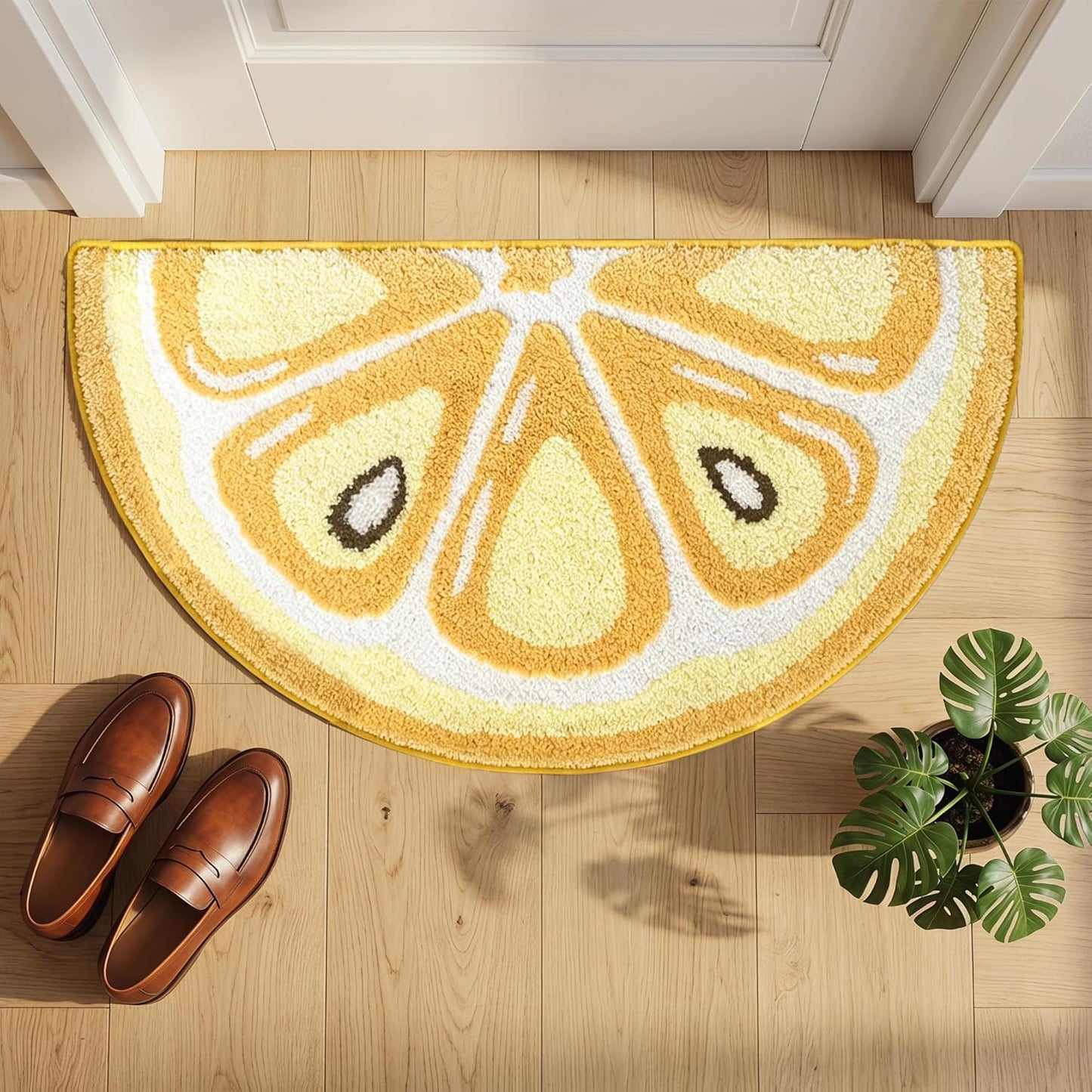 Cute Fruit Bath Rug, Summer Lemon Bath Mat, Soft Plush Fluffy Absorbent Quick Dry Shower Rug, High-Low Pile Non Slip Floor Mat for Bathroom, Bedroom, Living Room, Kitchen Sink & Kids Room, 19.6"x35"