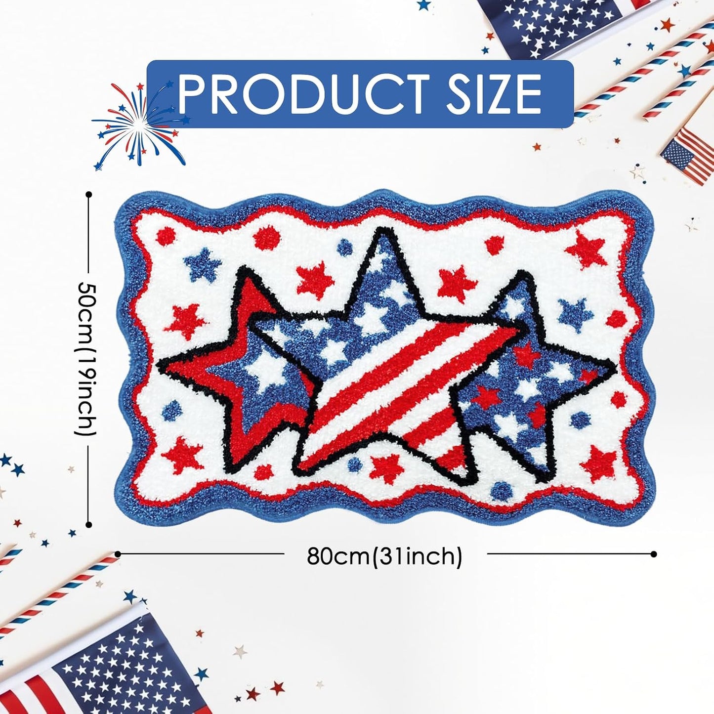 Lindameler 4th of July Bath Mat Soft Washable Patriotic Bath Rug 20 X 30 Inch American Flag Red Blue Stars Patriotic Rug Doormat for Independence Day Decorations