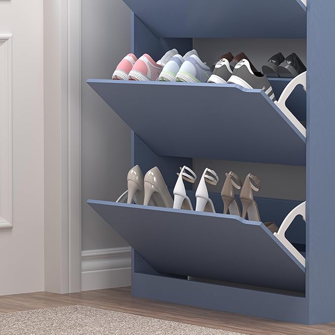 Shoe Cabinet with 3 Flip Drawers, Hidden Wood Shoe Cabinet, Freestanding Shoe - Image 6