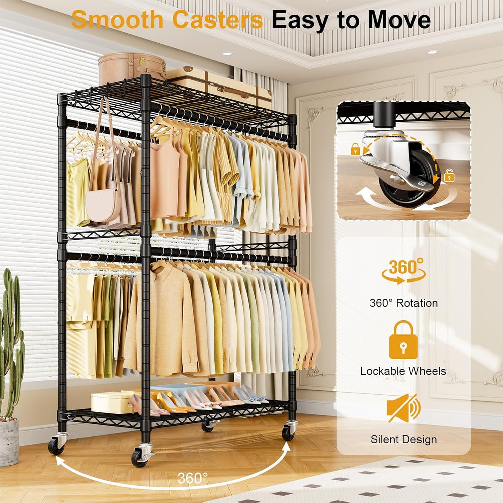 ULIFHOME Rolling Clothes Rack, Clothing Racks for Hanging Clothes, Black