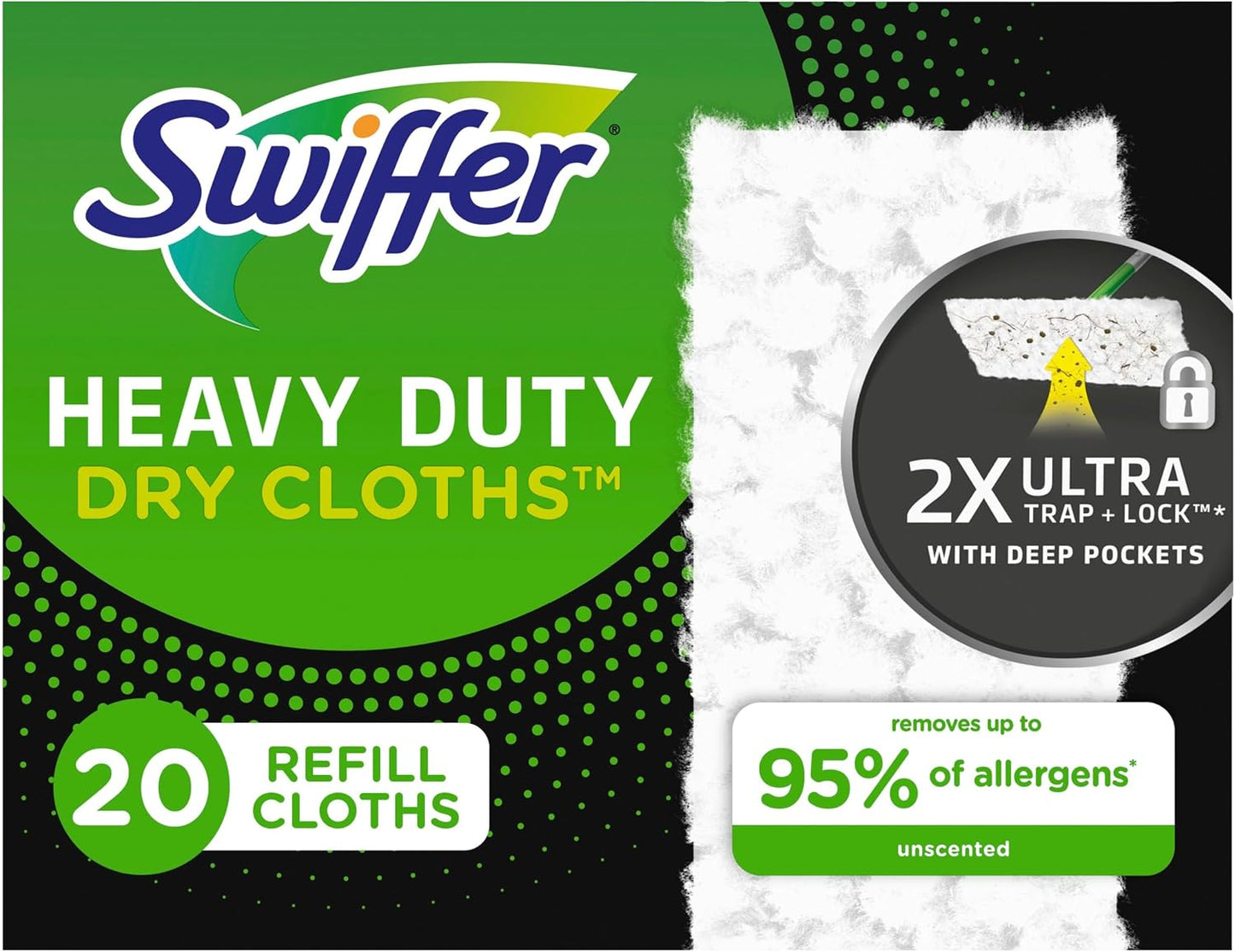 Swiffer Sweeper Heavy Duty Dry Multi-Surface Cloth Refills for Floor Sweeping and Cleaning, 20 count (2 Pack)