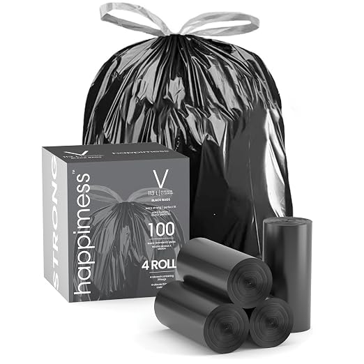 happimess HPM3000V-BLACK 30 Gallon Drawstring Unscented Trash Can Liner by Happimess
